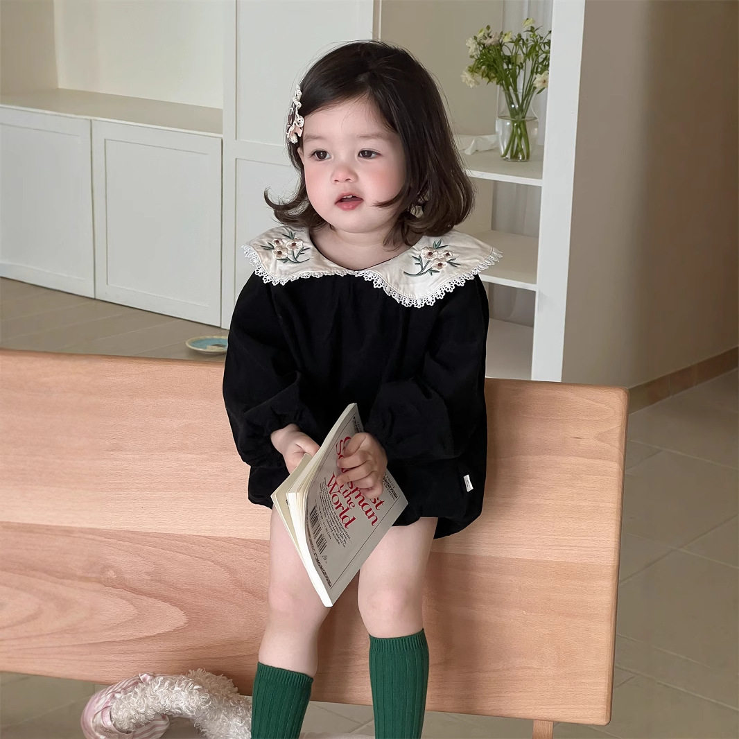 女童秋季衣服2026秋款新品包屁衣韩版童装哈衣宝宝花边翻领连体衣
