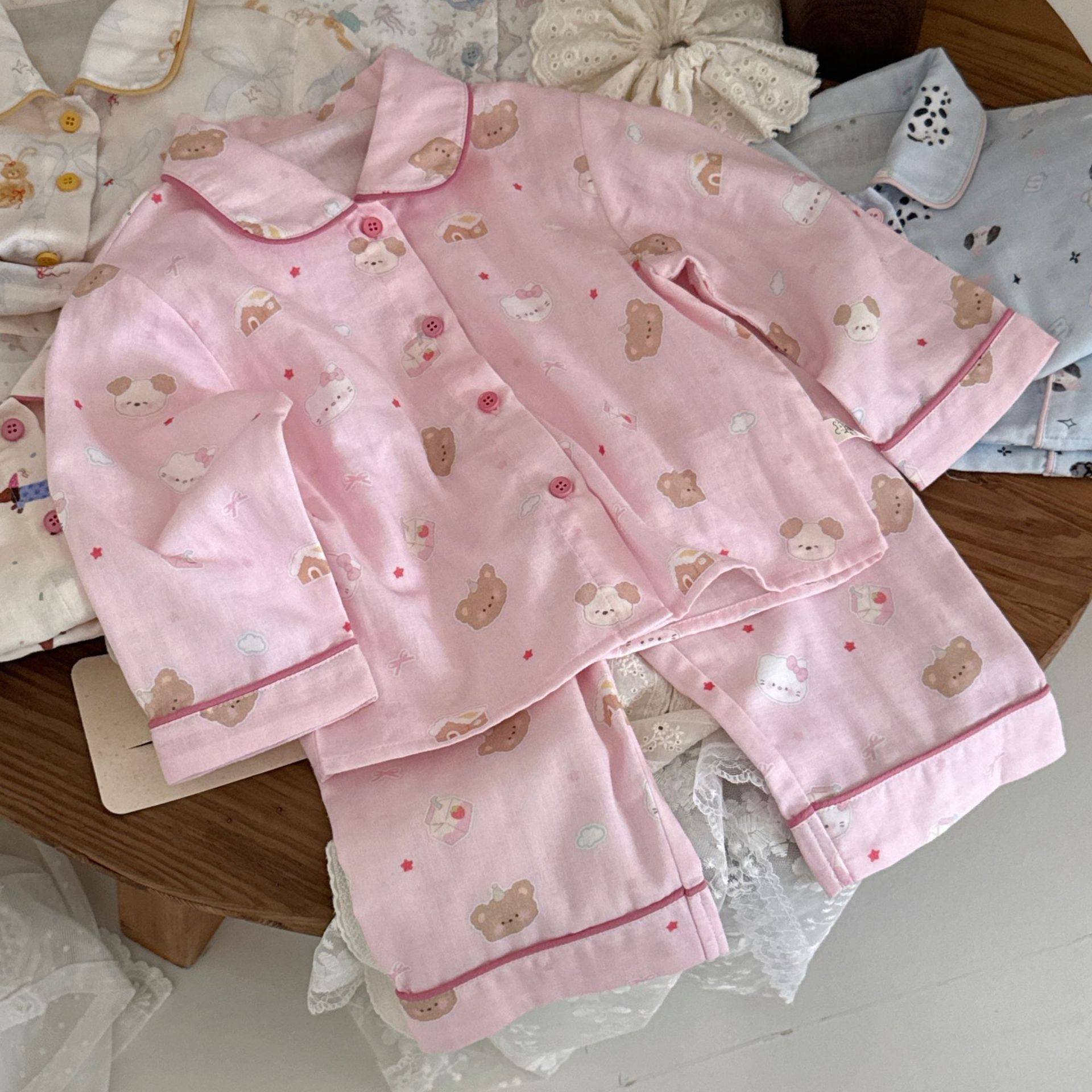 【大小卷】2026春季女童舒适双层婴儿纱全棉家居服透气不闷汗睡衣