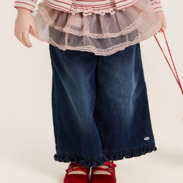 大小卷26新款春秋薄款款休闲牛仔裤阔腿直筒女童宽松裤子