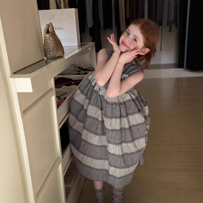 26年夏季新品女童韩系高品质大牌格子棉布连衣裙儿童时尚背心裙