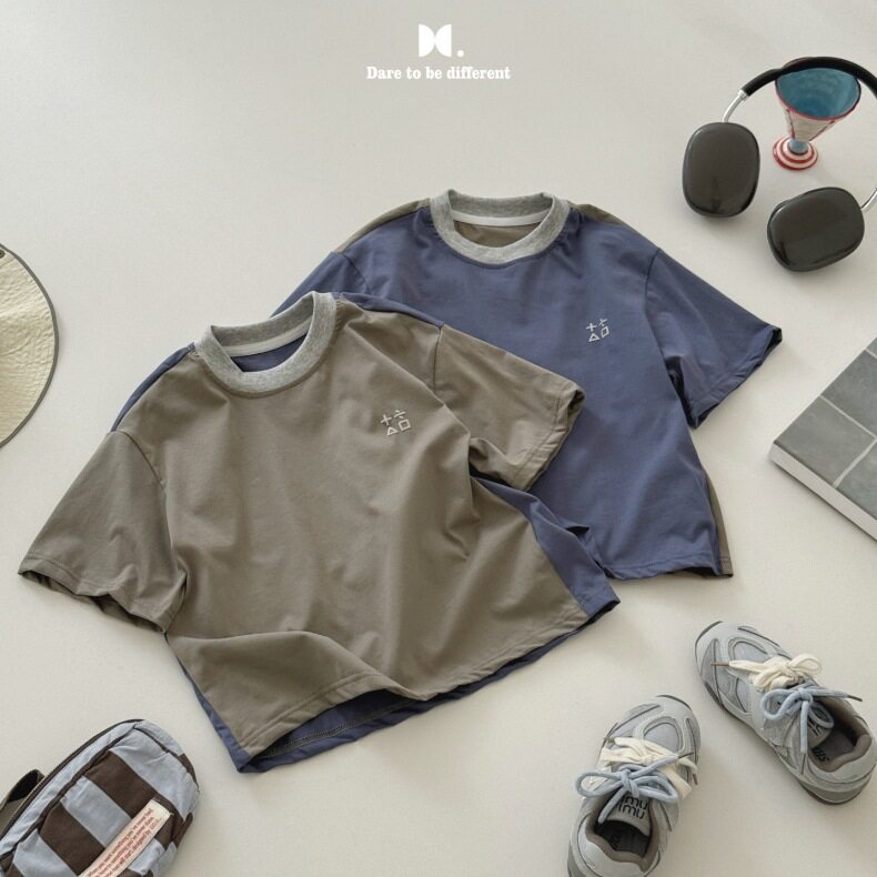 大小卷D标 春夏季新品男女儿童透气抗皱拼接短袖T恤运动休闲上衣
