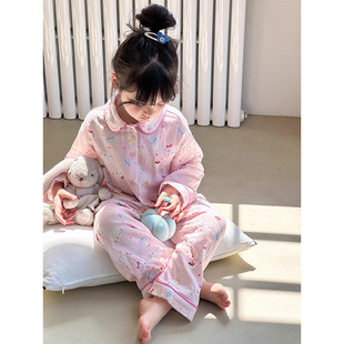 儿童可爱卡通kitty猫睡衣女童装春秋季长袖棉感空调可外穿家居服