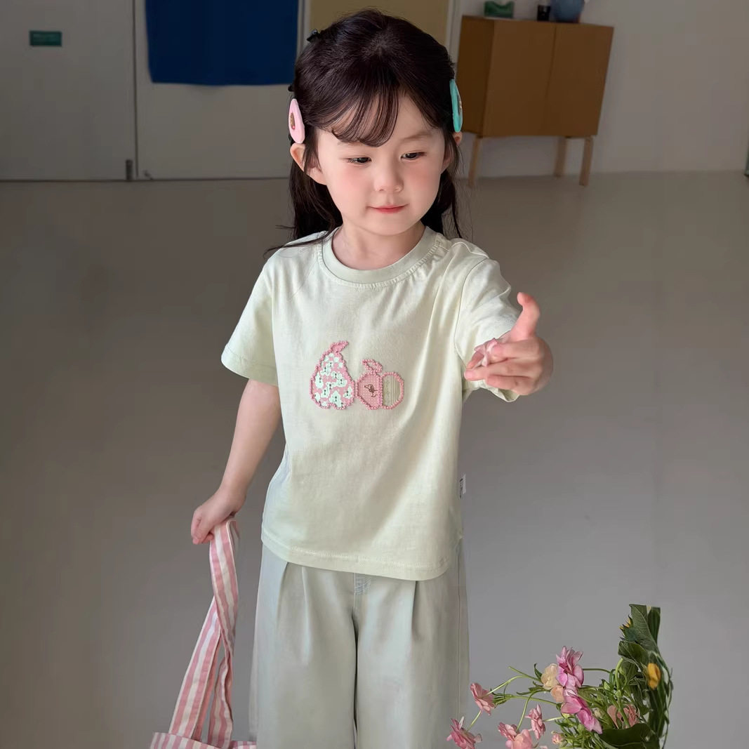 麦田季韩版女童立体钩花绣T恤夏季新款儿童小清新短袖宝宝上衣