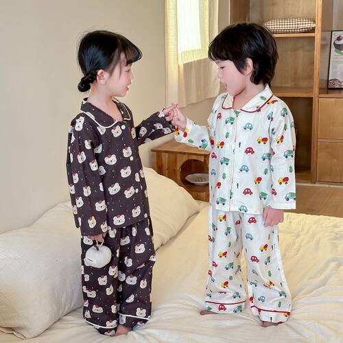 儿童睡衣春秋纯棉长袖宽松开衫男童女童家居服中小童宝宝休闲套装