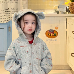 女童外套秋冬装儿童连帽开衫卫衣加绒宝宝衣服上衣湖州织里童装女