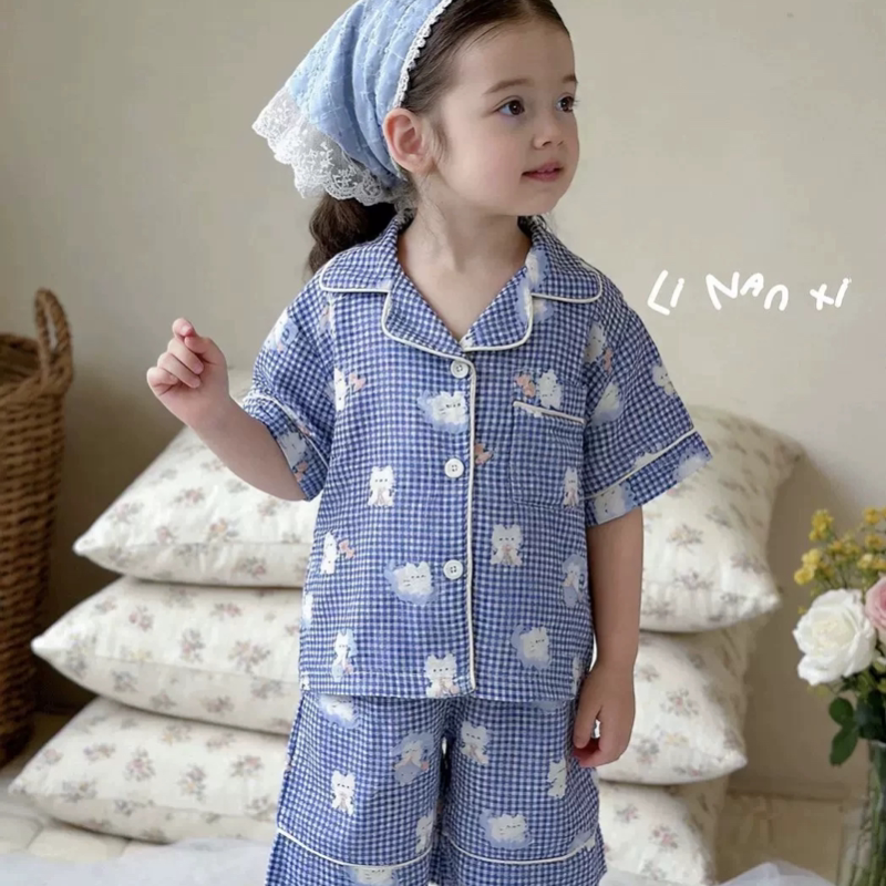 里南希 儿童纯棉睡衣2026夏季新款男女童卡通印花短袖短裤两件套