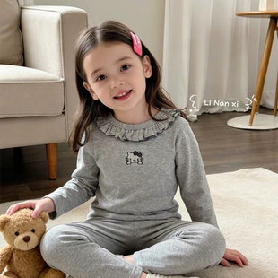 里南希 女童家居服套装a类26早春新款女宝miu风高弹拉架睡衣套装