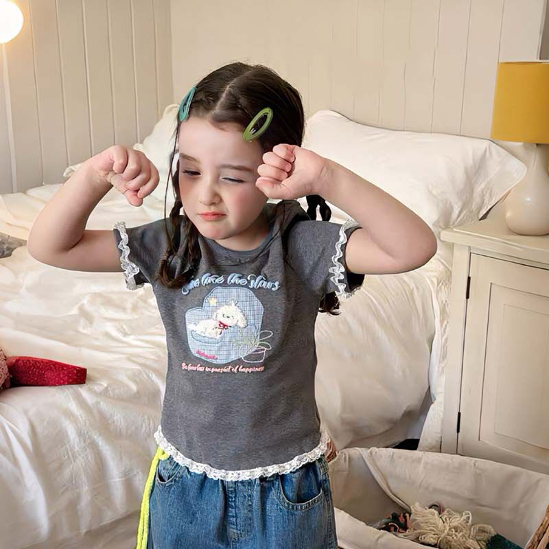 【现货】DZ26006女童短袖T恤 2026夏款女童卡通小狗短袖T恤上衣