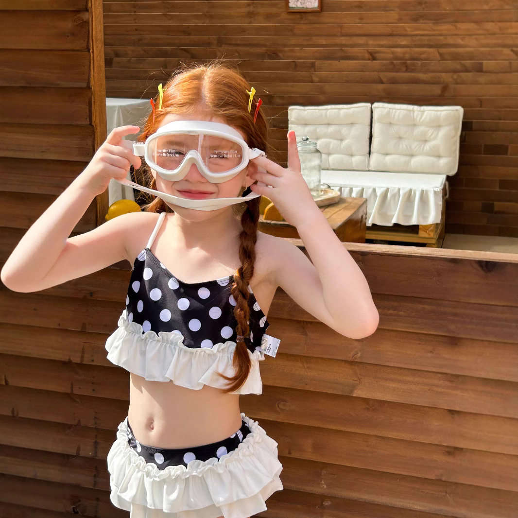 2026新品儿童女童夏季韩版温泉服圆点比基尼吊带小女孩泳衣套装