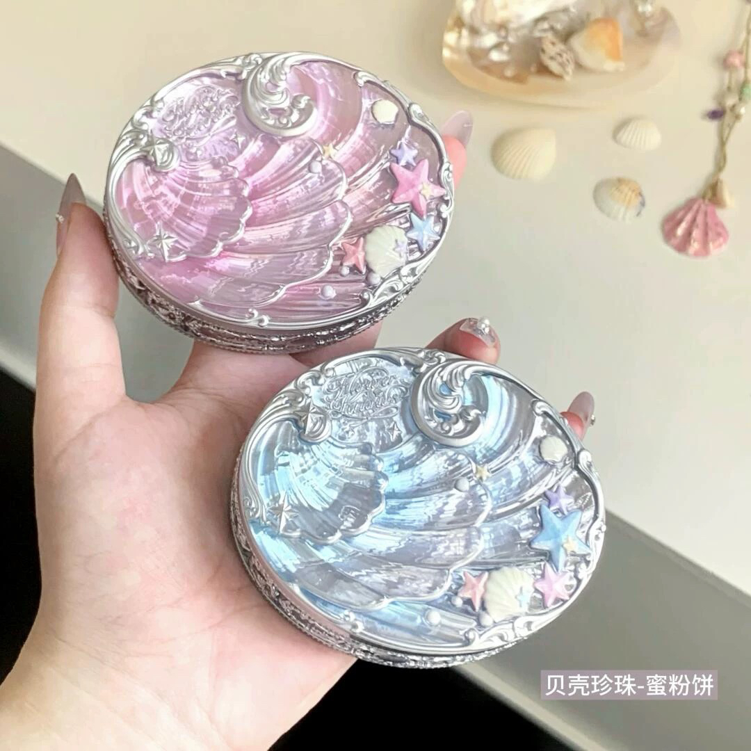 新品花知晓贝壳珍珠蜜粉饼定妆提亮持久控油持妆柔焦轻透哑光正品