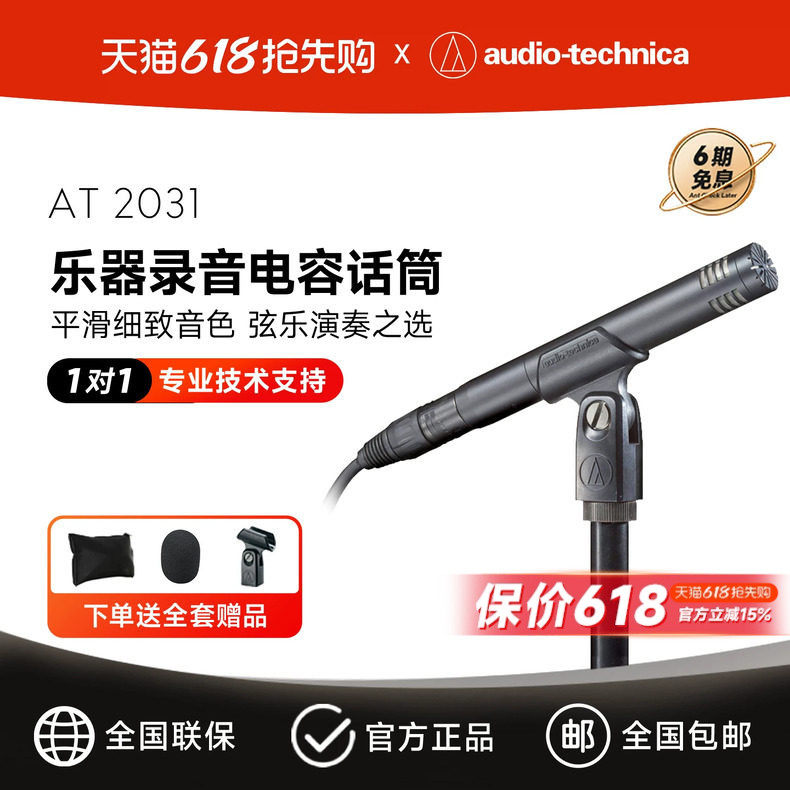 铁三角AT2031钢琴提琴吉他人声专业乐器录音话筒小振膜电容麦克