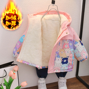 棉袄女孩宝宝加绒加厚外套上衣 洋气儿童棉衣冬季 女童棉服冬装 新款