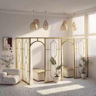 美容院屏风隔断墙客厅隔出房间养生馆现代简易轻奢铁艺隔板遮挡帘