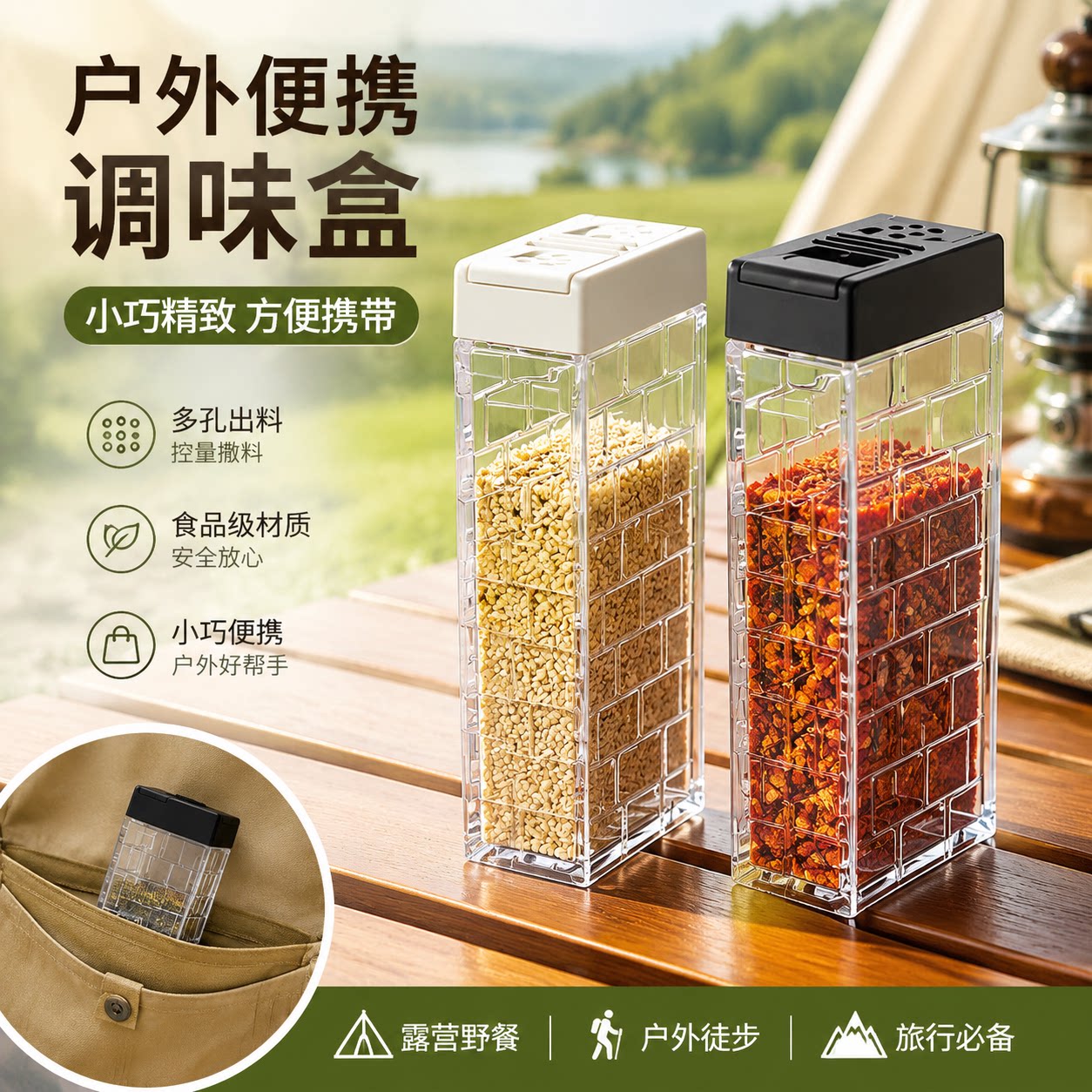 户外便携式收纳野外烧烤露营调味瓶密封装盐调料盒厨房旅行新款