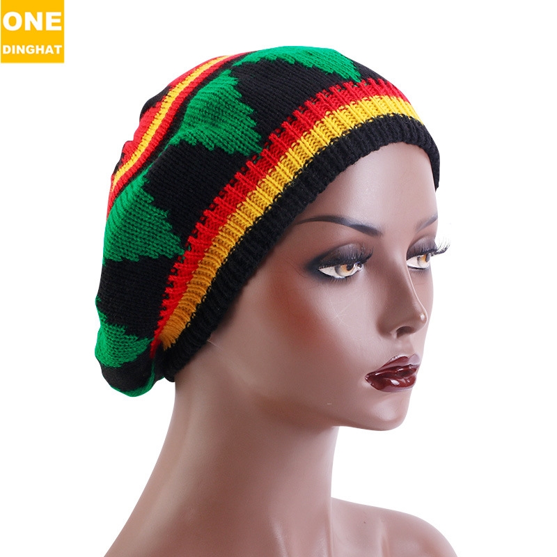 手工钩编牙买加圆顶帽 带帽檐毛线针织帽 雷鬼帽子rasta红黄绿黑