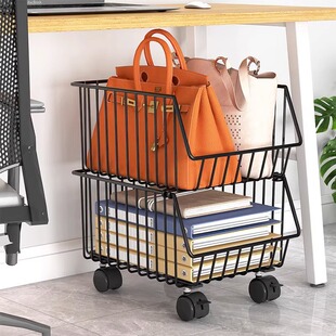 办公室置物架书包架办公桌下收纳柜工位包包放包移动推车书架