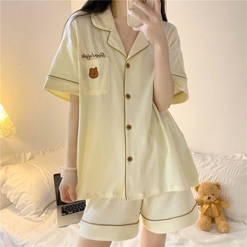 韩版睡衣女夏季ins甜美可爱小熊开衫短裤夏天可外穿家居服套装潮,运动/瑜伽/健身/球迷用品,情侣装泳衣,淘宝优惠券,粉丝福利购,淘宝优惠卷