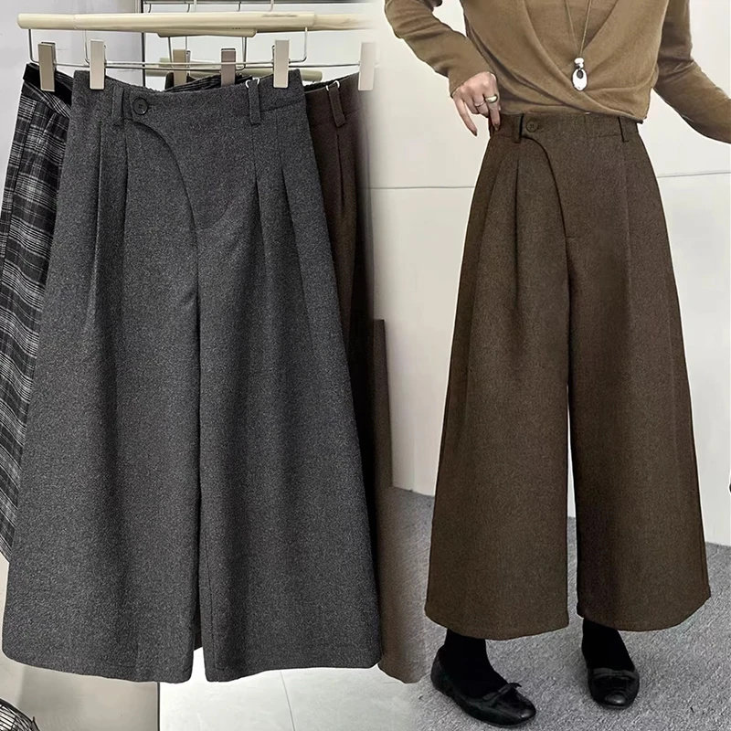 秋冬季新款加绒加厚韩系洋气九分毛呢阔腿裤小个子垂感显瘦休闲裤,女装/女士精品,大码裤装,淘宝优惠券,粉丝福利购,淘宝优惠卷
