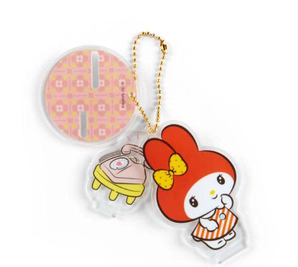 JAPAN SANRIO MELODY CINNAMON DOG KUROMI SHOWA RETRO SERIES DOLL PENDANT STAND