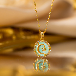 法式轻奢日月星辰铜微镶钛钢项链女时尚百搭高级感浪漫珐琅锁骨链