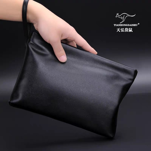 帅桐袋鼠手包男真皮手抓包2025新款时尚男款包包大容量牛皮信封包