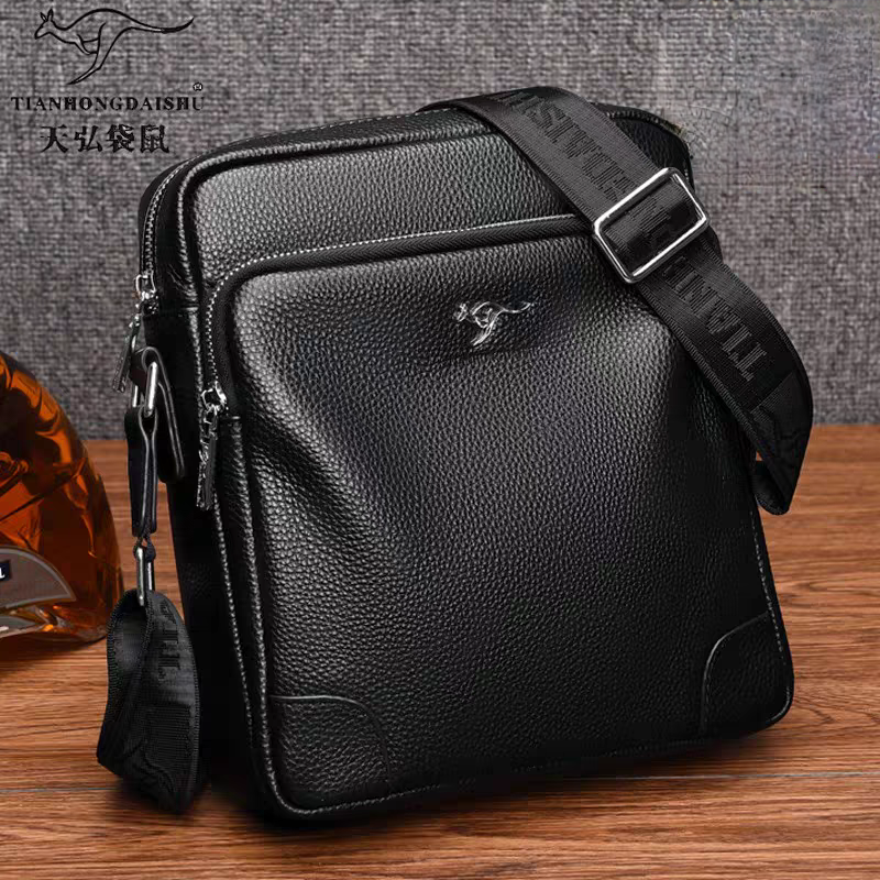 1帅桐袋鼠单肩包男包真皮竖款商务斜挎包休闲牛皮新款手提小背包