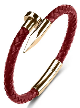 2026马年钉子手链男士红色皮绳编织手绳本命年转运饰品新年喜庆