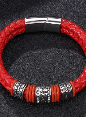 2026马年本命年红色皮绳手链男款编织红绳转运珠手链送男友礼物