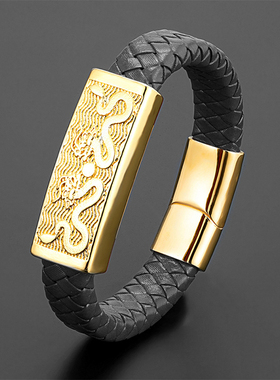 新款不锈钢手链男士泰国佛牌龙婆瑞手链信教双龙真皮手链女士礼品