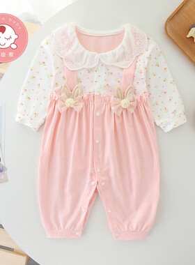 婴儿衣服春装女宝宝连体衣夏季薄款短袖新生儿百天满月服公主哈衣