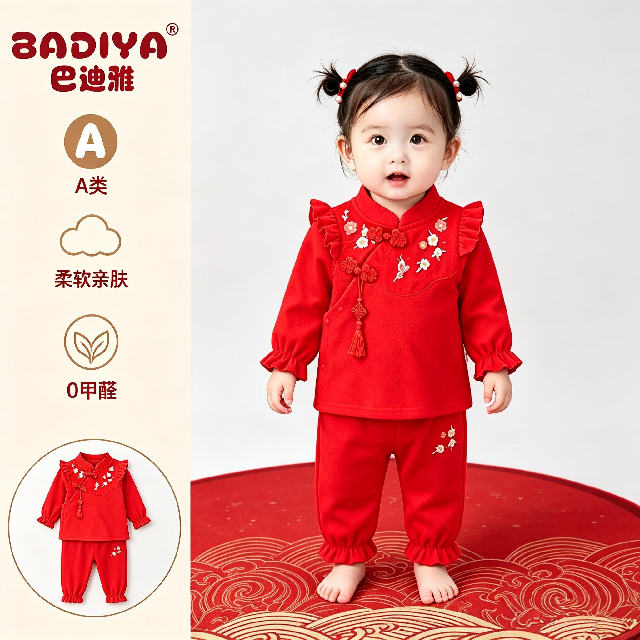 女宝宝一周岁礼服秋季套装新中式国风婴儿百天衣服分体拜年服新年图片