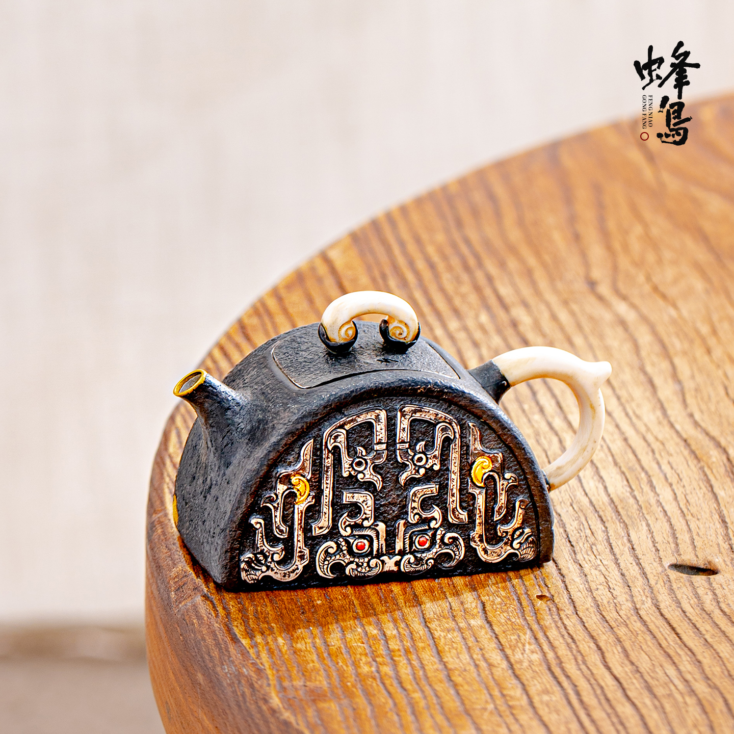 蜂鸟工坊新品铁包银壶纯银999纯手工錾刻一张大泡茶壶纯银茶壶