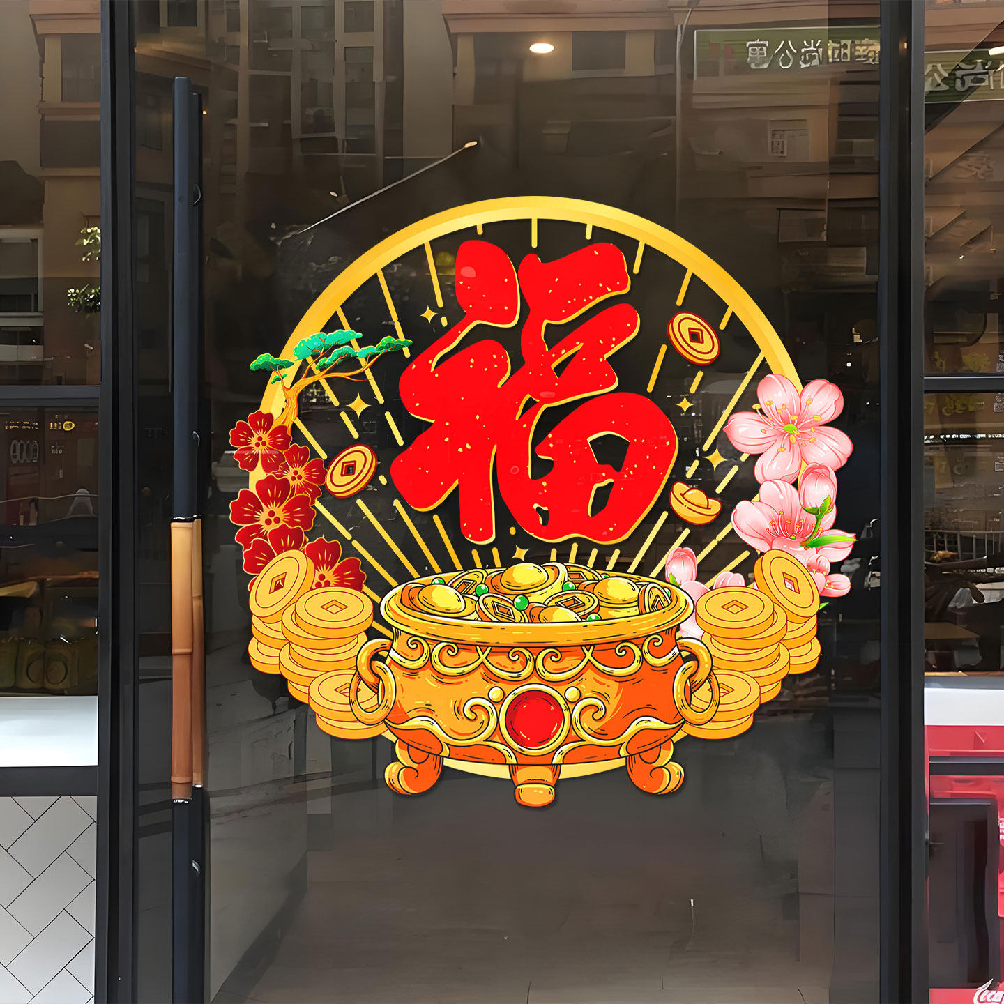 2026窗贴福字贴新年贴纸新中式店铺橱窗装饰窗花聚宝盆玻璃静电贴,家居饰品,门贴,淘宝优惠券,粉丝福利购,淘宝优惠卷
