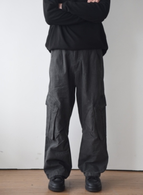 X1617 日系复古重磅纯色工装裤休闲裤垂感宽松直筒阔腿裤男生061