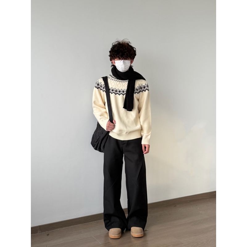 X1617美式复古费尔岛提花毛衣男