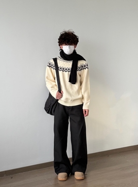 X1617美式复古圆领重磅毛衣休闲百搭套头上衣基础内搭针织衫K5140