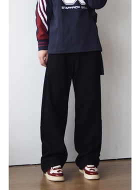 X1617  日系新款宽松百搭纯色直筒裤垂感长裤休闲牛仔裤阔腿裤男