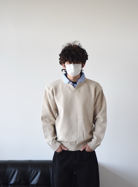 X1617 美式复古cleanfit翻领重磅假两件毛衣男秋冬通勤上衣男M55