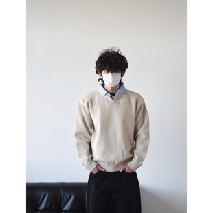 X1617 复古cleanfit翻领重磅假两件毛衣男秋冬通勤上衣男M55 美式