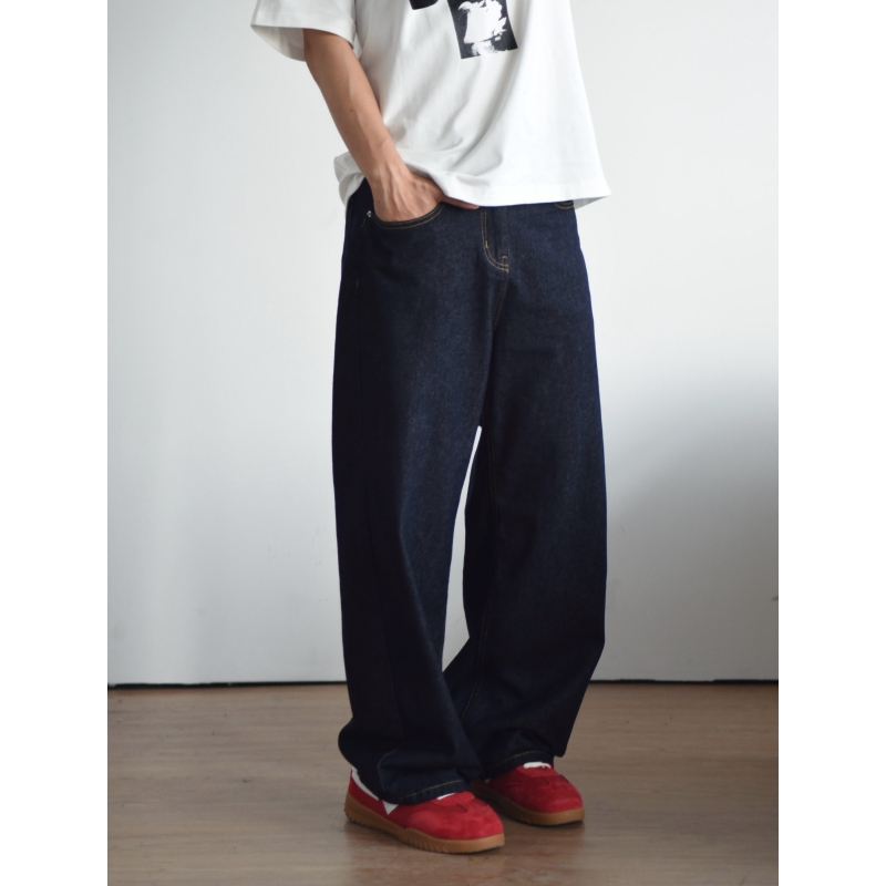 X1617水洗深蓝色牛仔裤直筒裤