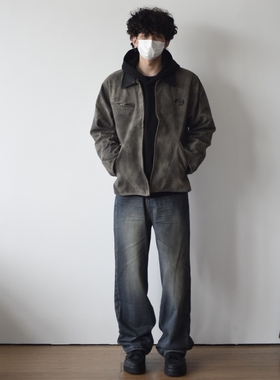 X1617 秋季新款美式底特律复古刺绣翻领工装外套痞帅休闲夹克上衣