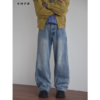 X1617水洗蓝色直筒牛仔裤阔腿裤