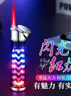 新款网红浮雕火机充气创意打火机透明防风彩灯便携红色火焰防风