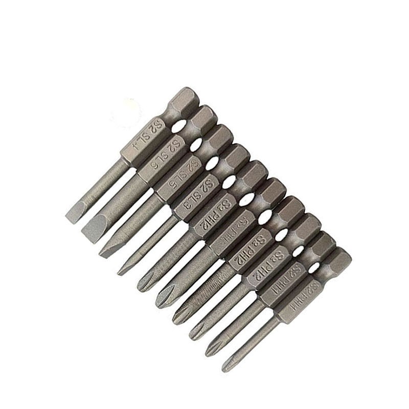 50mm批头套装一字批十字p批10pcs S2材质PH1PH2SL3/4/5/6