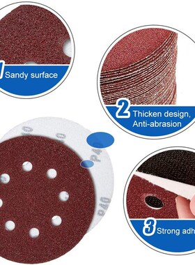 圆盘砂纸125MMl拉绒片5寸8孔背绒圆盘干磨砂纸片自粘植绒圆盘砂厂