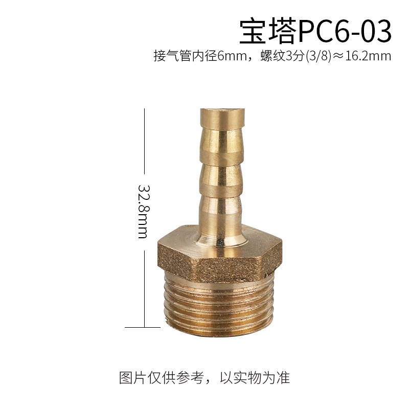 宝塔接头外丝格林转换PC螺纹直通B外牙内丝8-02气管快插气动黄铜