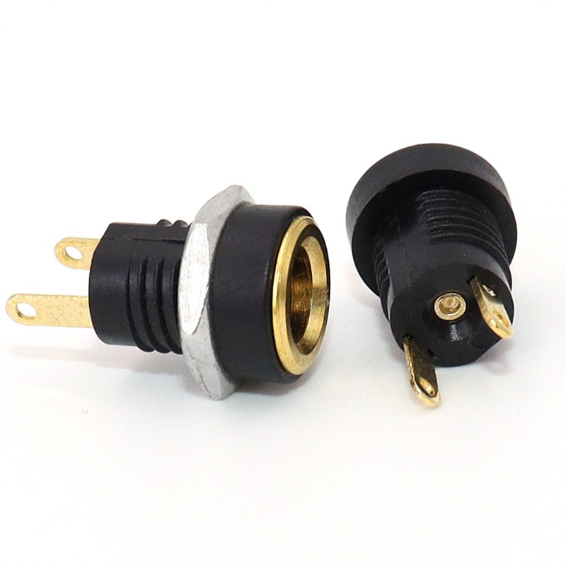 DC电源插座DC022Bp全铜镀金5521/5525直流电源插座立式带螺纹母座