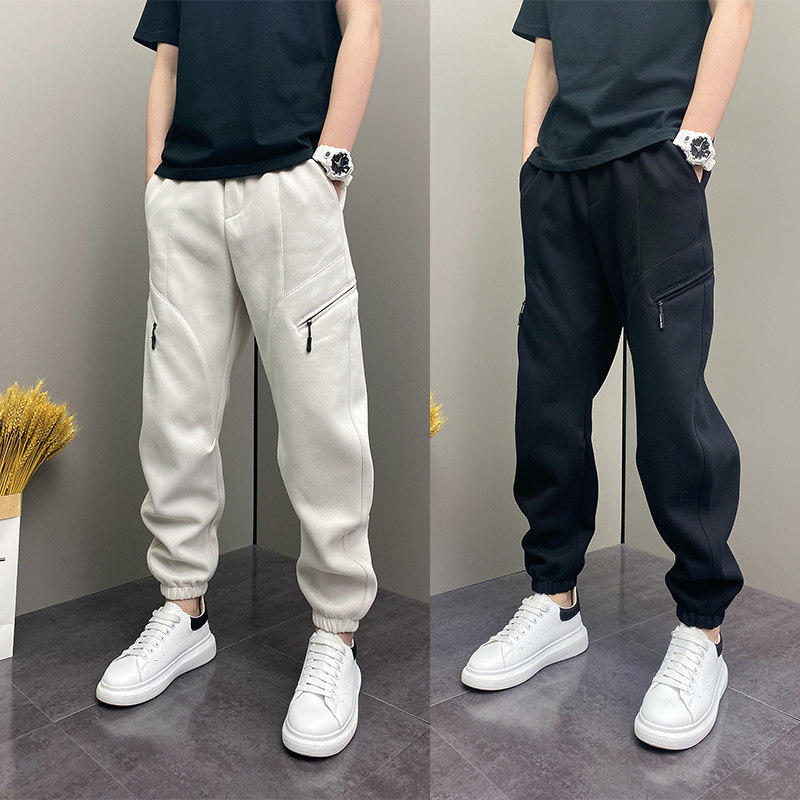 高街春秋季2025美式宽松爆款束脚哈伦裤痞帅纯色拉链设计男士卫裤,男装,休闲裤,淘宝优惠券,粉丝福利购,淘宝优惠卷