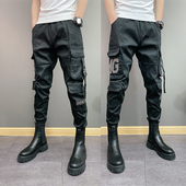 潮流男士 青少年修身 韩版 春季 宽松束脚工装 裤 搭配马丁靴休闲哈伦裤