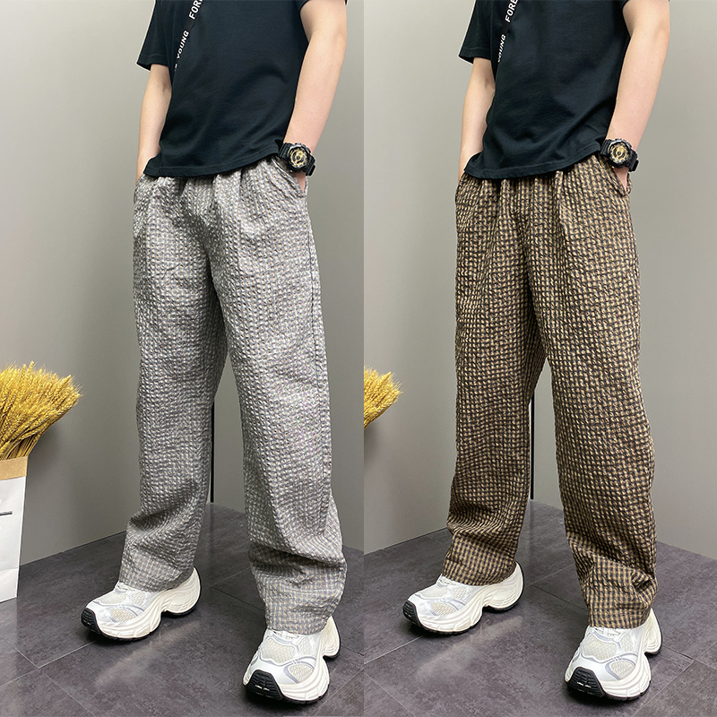 夏季男士潮流格子拼色休闲裤